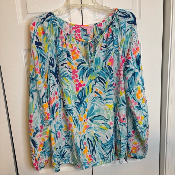 Lilly Pulitzer Size XL Blouse - Blue, Pink, Yellow - Picture 2 of 7